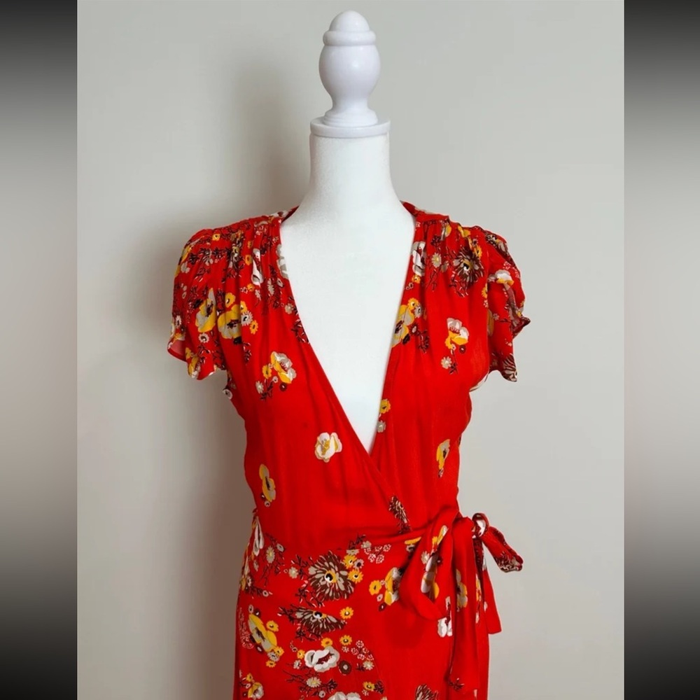 Free People Floral Red Wrap Maxi Dress